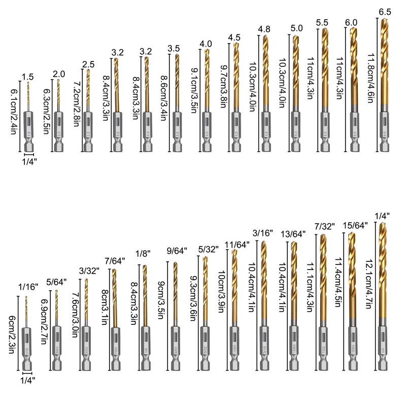 26pcs 1/4" Hex Shank Drill Bits Set HSS Quick Change Metric & SAE Twist Drills gallery