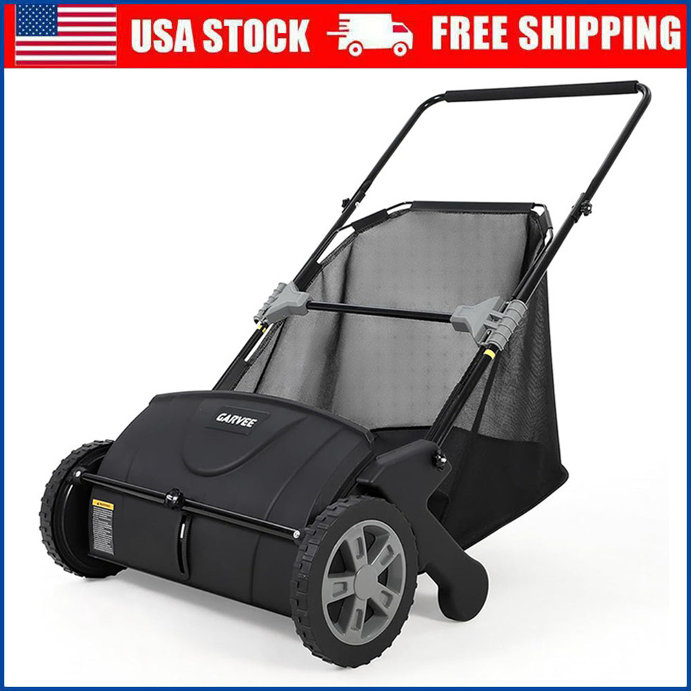 21" Push Lawn Sweeper Leaf Grass Collector Adjustable Height Yard Cleaner Tool gallery
