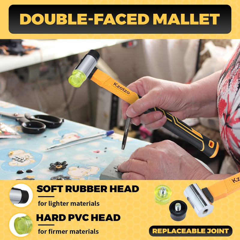 2-Piece Rubber Mallet Hammer Set, 8oz Rubber Hammer Mallet & 25mm Double-Faced S gallery