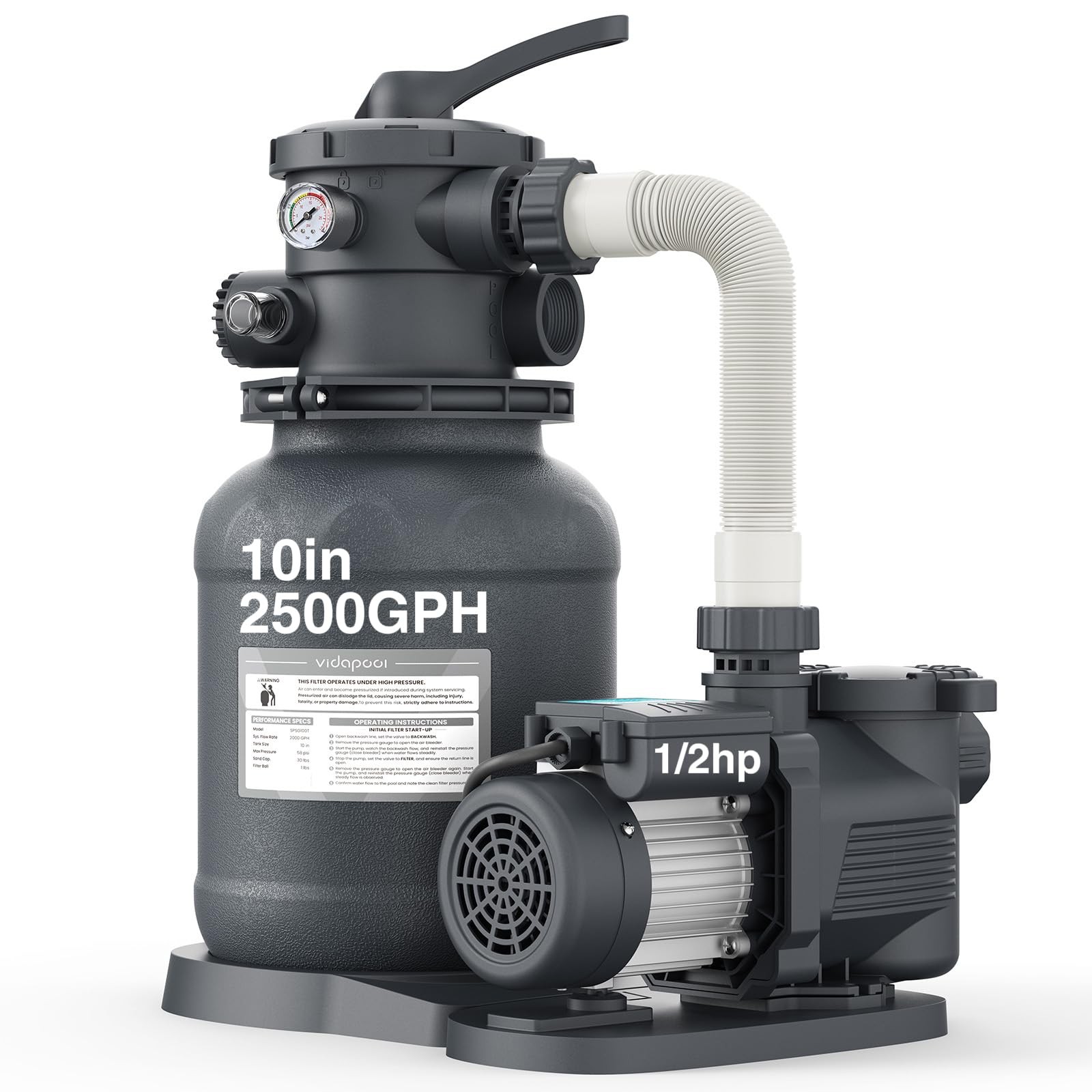 Vidapool 10in Sand Filter Pump for Above Ground Pool 1/2 HP 2500 GPH Pool Pumps gallery