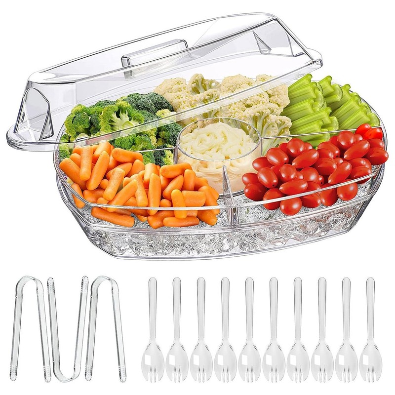 4 Section Ice Serving Tray with Lid Platter Dish Server for Appetizers Fruits gallery