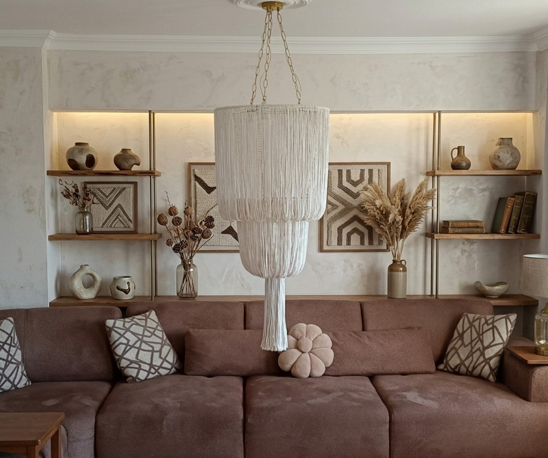 Fringe High Ceiling Light Fixture 55cm, Boho Pendant Light, Macrame Chandelier gallery