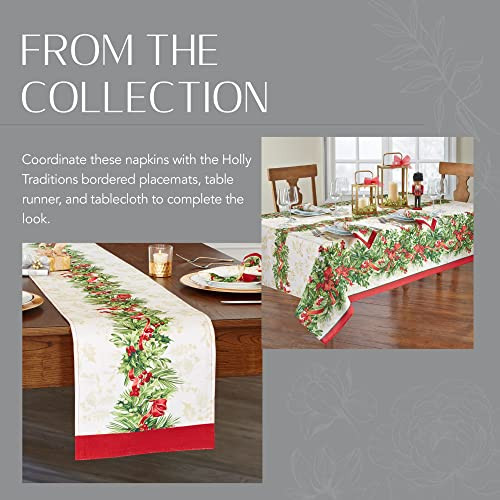 Holly Traditions Fabric Bordered Napkins, 17 Inches x 17 Inches, Set of 4 gallery