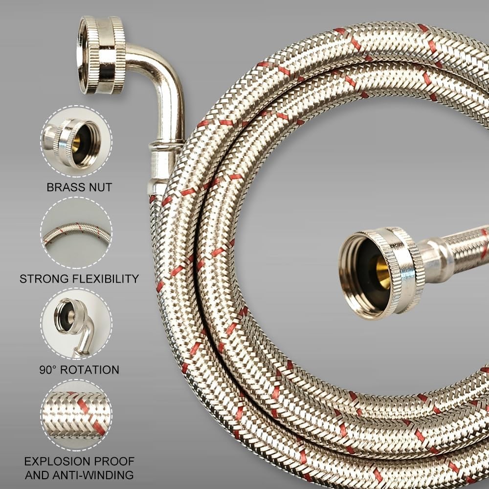 20FT Red and Blue Washer Hoses,2 Pack Stainless Steel Washing Machine Hoses w... gallery