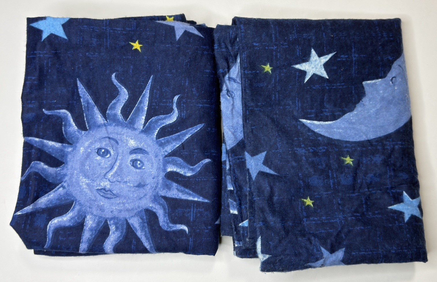 Celestial Pillowcase Set Blue STD Vtg Flannel Cotton Soft Sun Moon Star Bohemian gallery
