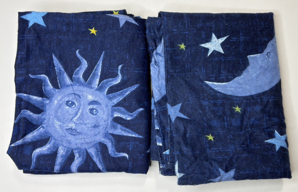 Celestial Pillowcase Set Blue STD Vtg Flannel Cotton Soft Sun Moon Star Bohemian