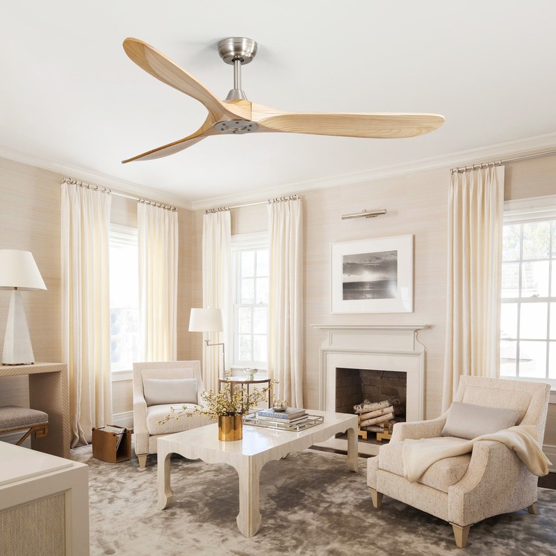 No Light+60in+Nickel,Ceiling Fan,3 Solid Wood Blades and Remote Control,6 Speeds gallery