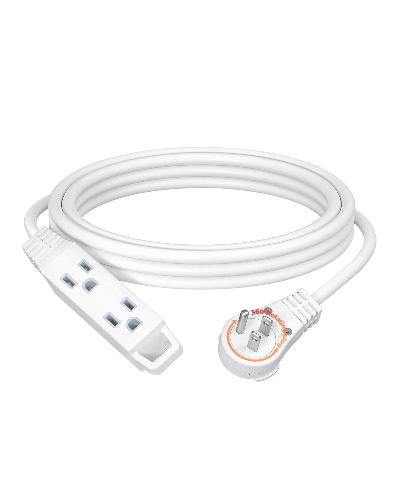 DEWENWILS 15FT 360° Rotating Flat Plug Extension Cord, 13A/125V/1625W SJT-3 gallery