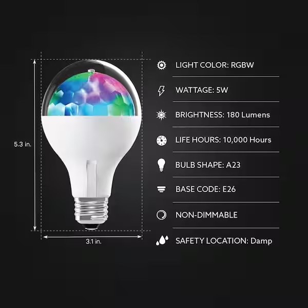 Feit Holiday Disco LED Crystal Bulb Rotating A23 E26 4 Modes - Buy More and SAVE gallery