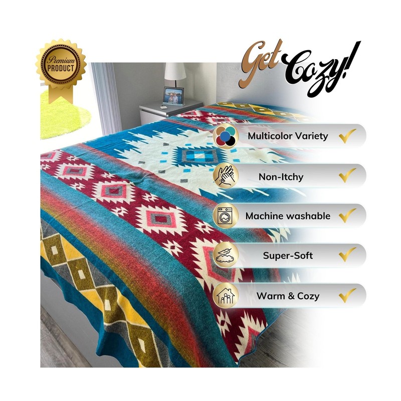 Native Pattern, Alpaca Wool Blanket Queen Size, Cozy Blanket Handmade in Sout... gallery