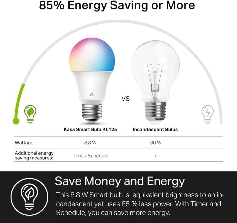 Kasa Smart LED Bulbs Multicolor Dimmable A19 800LM WiFi No Hub Required 2-Pack gallery