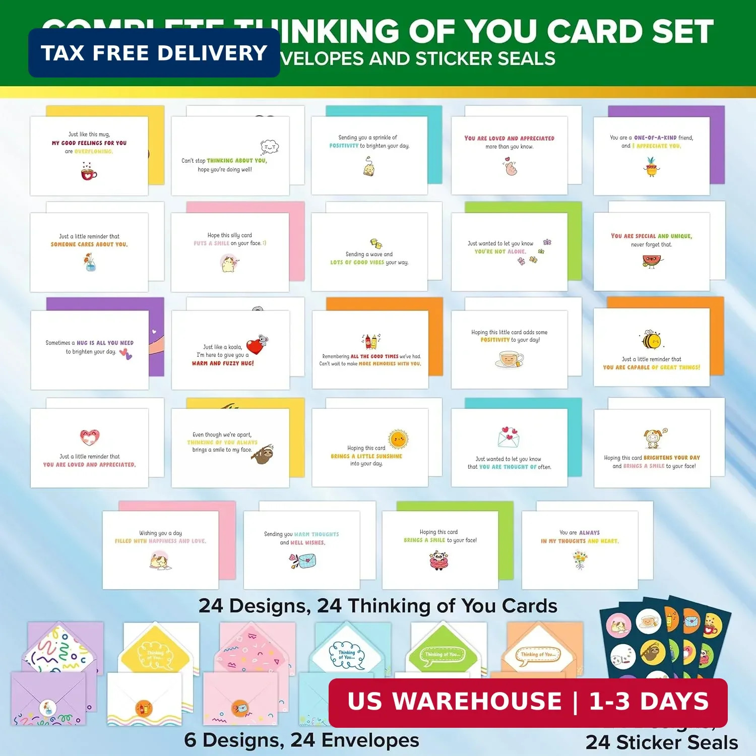Decorably 24 Pack Assorted 6x4in Funny Thinking of You Cards with Envelopes and gallery