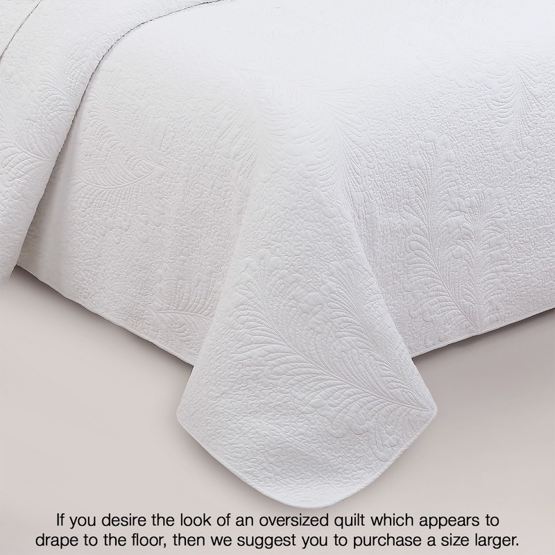Classic Modern Palm Leaf Stitch Solid White 100% Cotton Quilt Bedding Set gallery