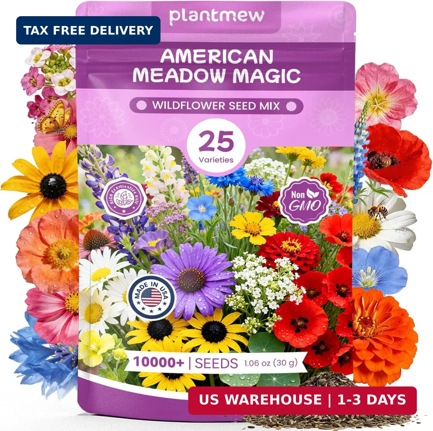 Wildflower Seeds Bulk Mix - 10,000+ Non-GMO Perennial & Annual Seeds - Texas, Ca gallery