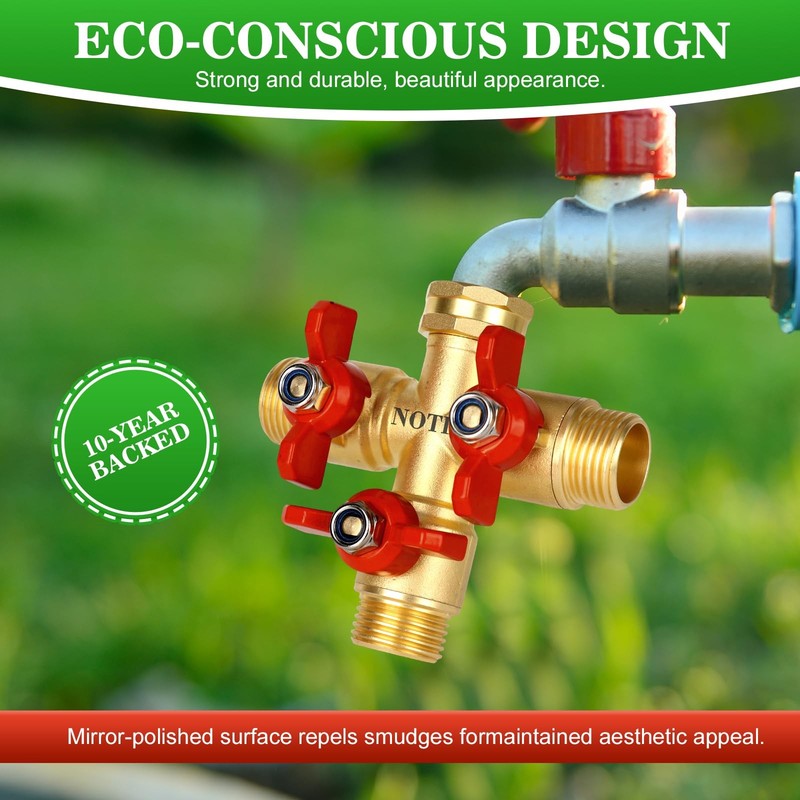 3 Way Hose Splitter, Solid Brass High Volume 3 3/4 inches, Copper gallery