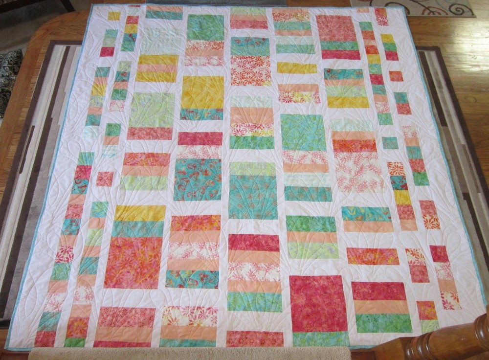 USA Handmade Full Size Quilt- Patchwork- 78" x 83" Pastel Batik Prints