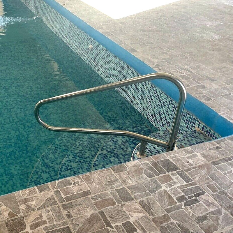 Pool Handrail Cross Braced Deck Mounted Step Stair Rail Stainless steel 50"x 36" gallery