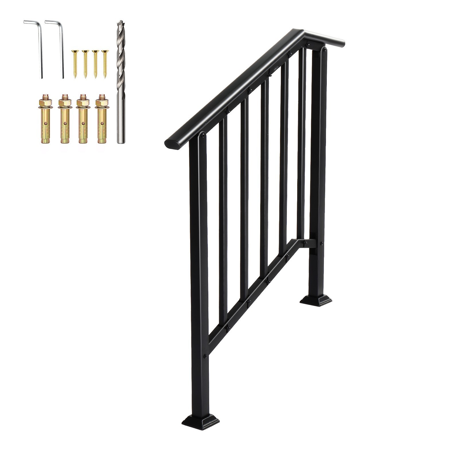Handrails for Outdoor Steps Matte Black Wrought Iron, Stair Railing for 2-3 Step gallery