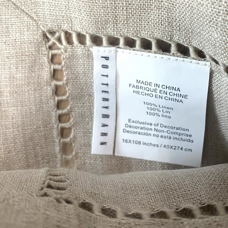 Pottery Barn Hemstitch Table Runner 16" x 108" Natural Tan Color Linen New gallery