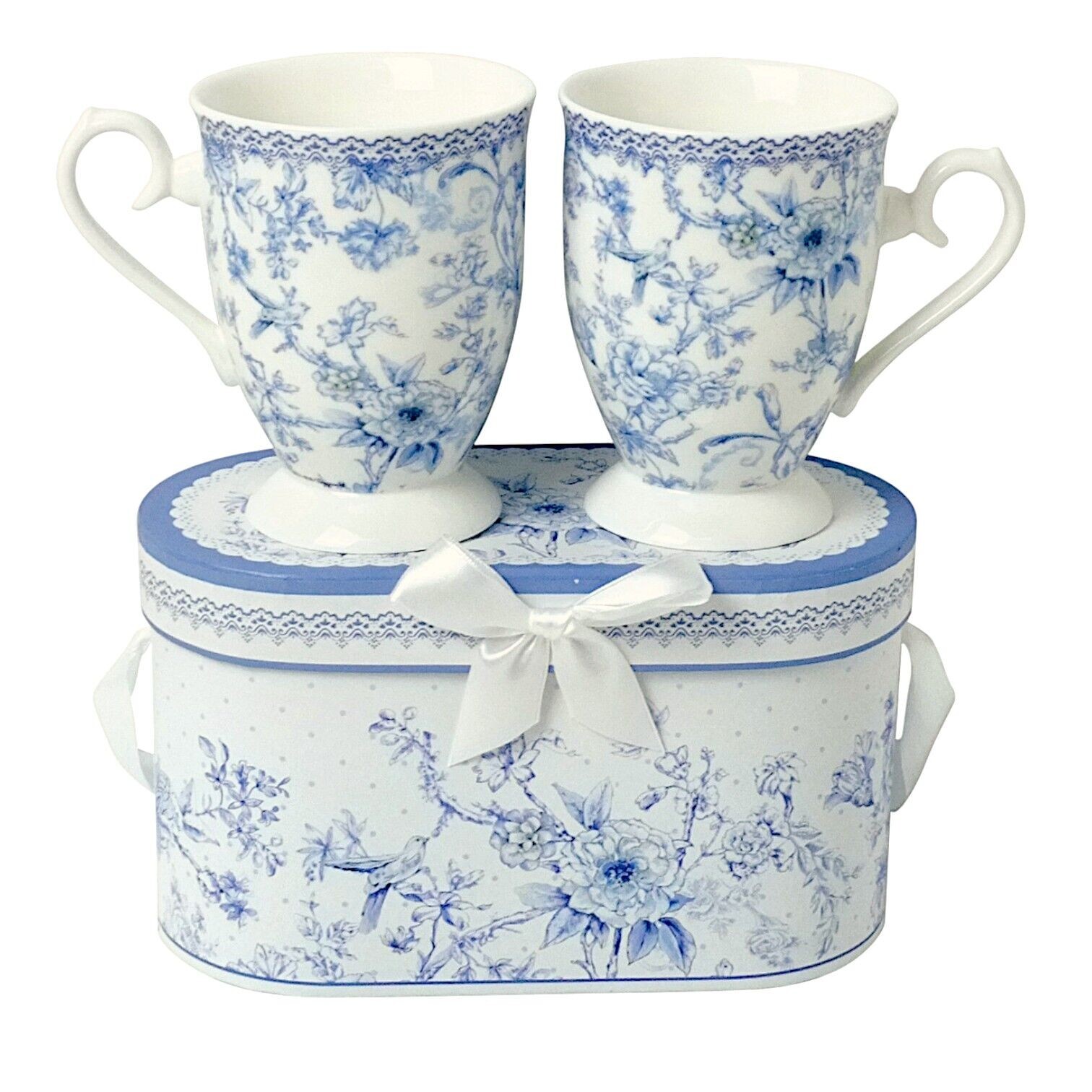 STPGOODS 2-pc Blue Flowers Bone China Mug Set Coffee Tea Mug 2x10 fl oz gallery