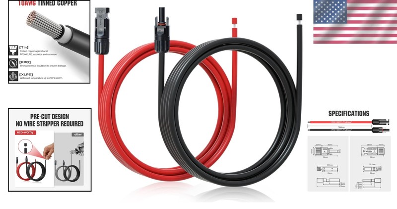 Universal Compatible 10AWG Solar Extension Cable 30A - Plug and Play Reliability gallery