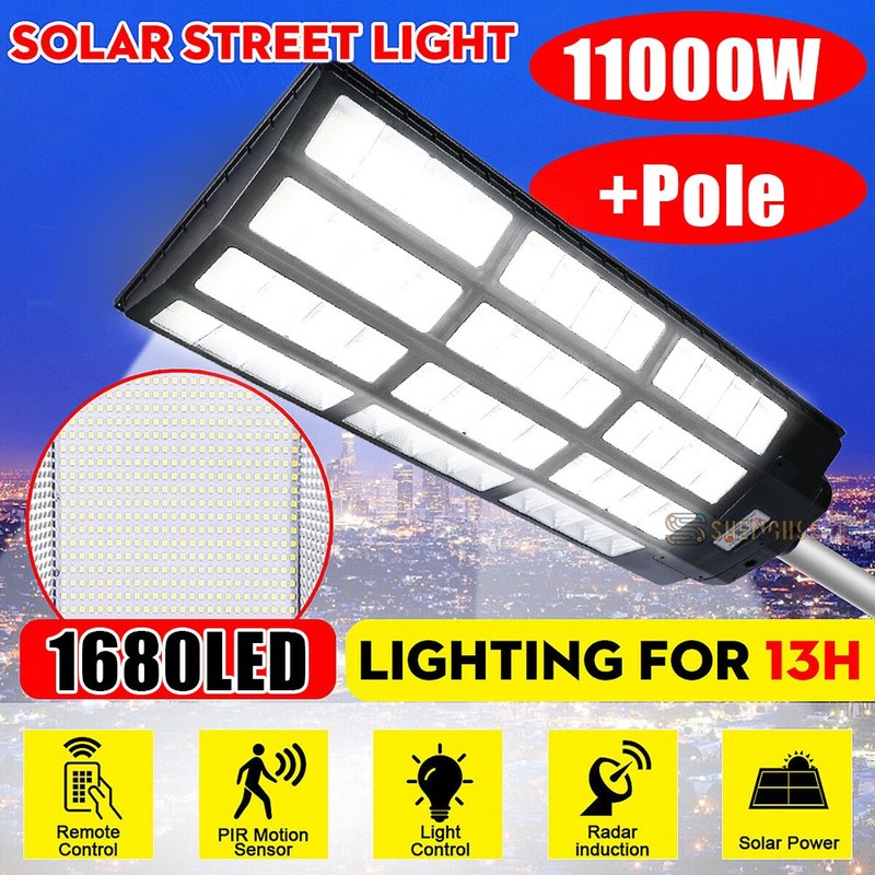 11000W Commercial Super Bright 360° LED Solar Street Light Outdoor Dusk Dawn USA gallery