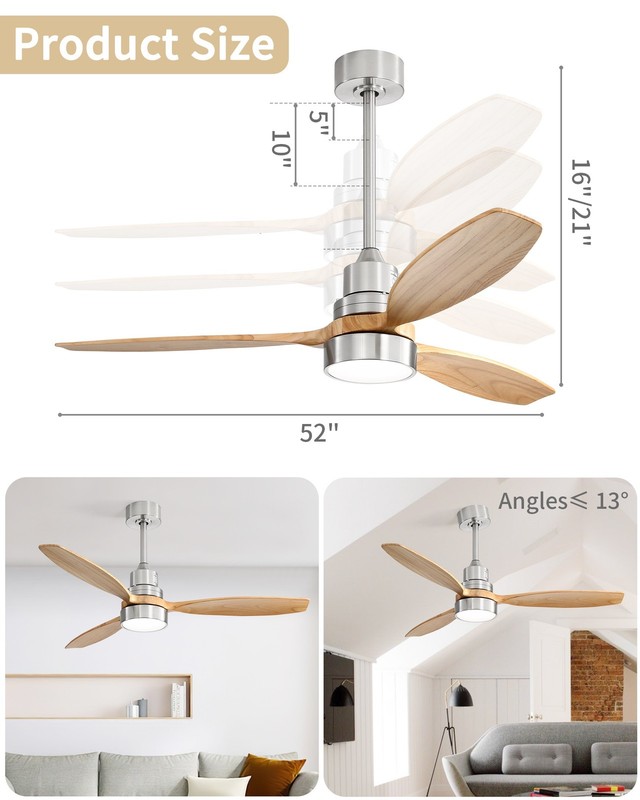 Sofucor 52" Wood Ceiling Fan with Light and Remote Control Farmhouse Ceiling Fan gallery