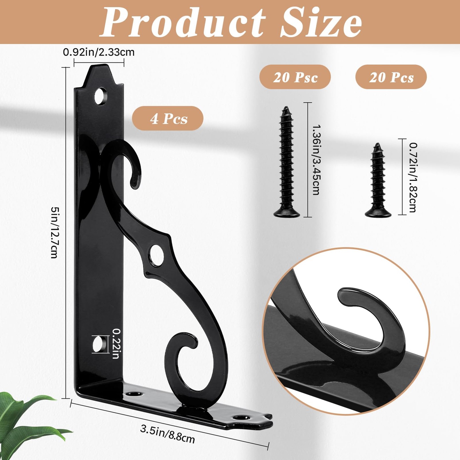 4 Pack 5 Inch Wall Mounted Metal L Bracket Decorative Shelf Support Brackets gallery