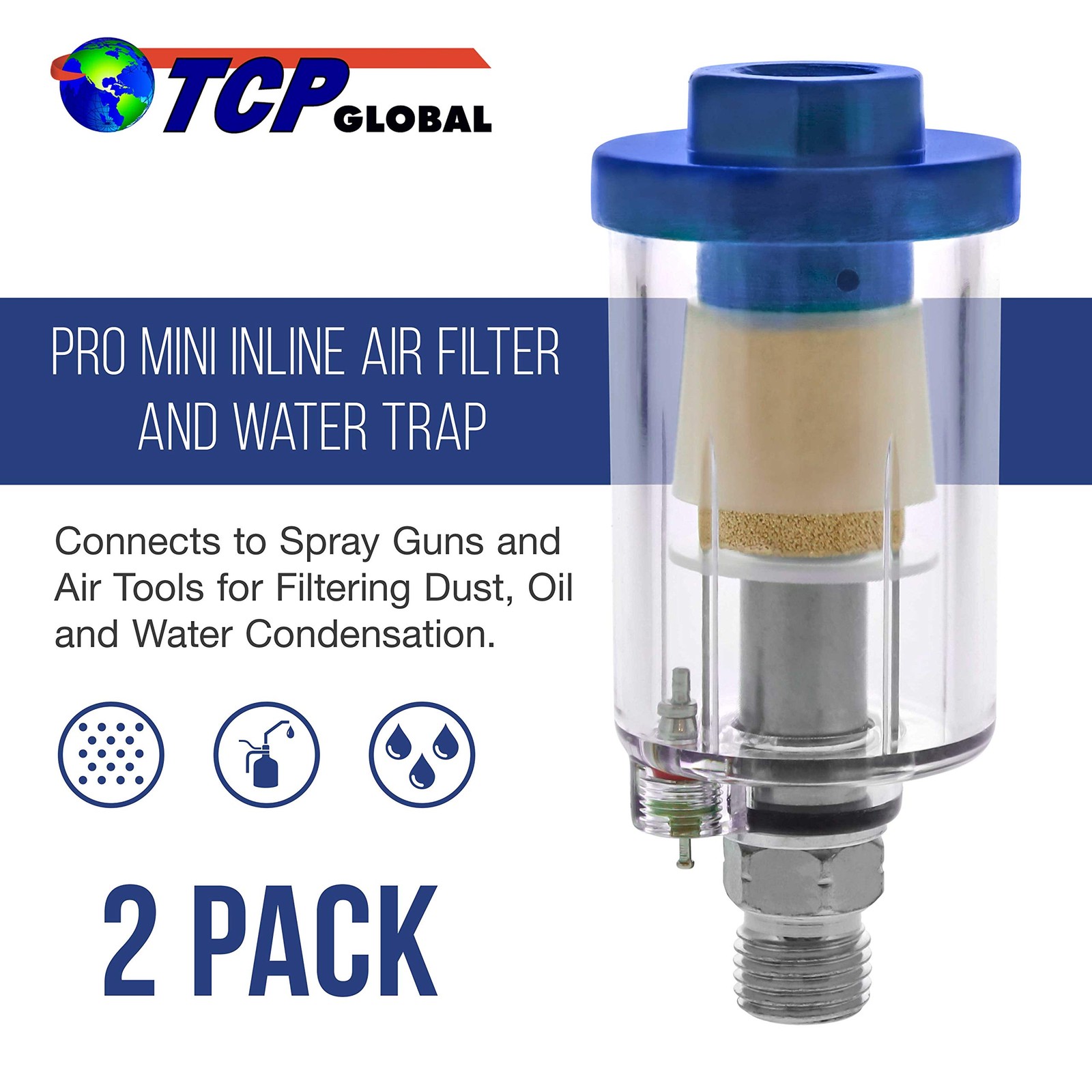 TCP Global Mini In-Line Air Filter (2 Pack) - Water & Oil Separator with... gallery