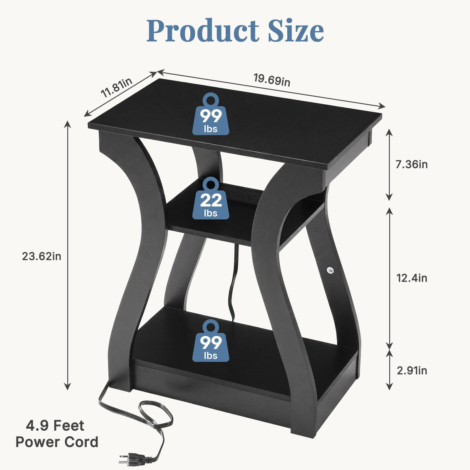 OLIXIS 3 Tier End Table w/ Charging Station,Modern Curved Nightstand Side Table gallery