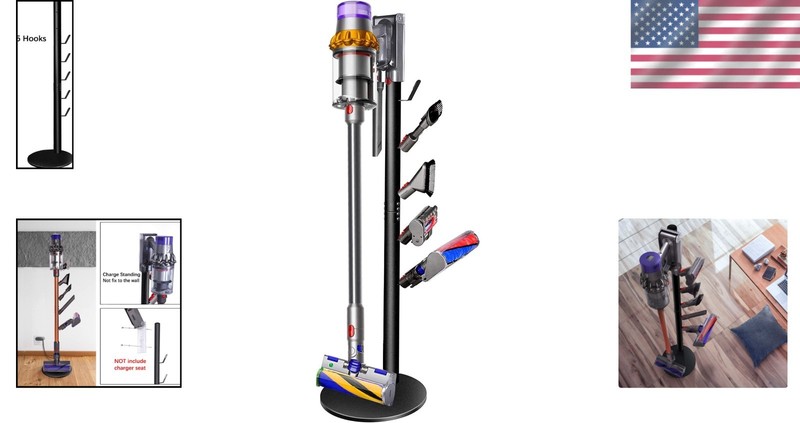 Floor Mount Vacuum Stand with 5 Hooks and Heavy Bottom Base for Stability gallery