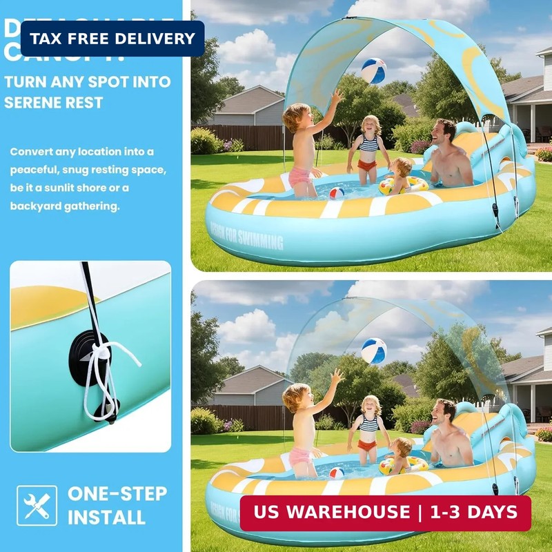 Kiddie Pool with Slide and Canopy, Inflatable Kids Pool with Slide Large Durable gallery