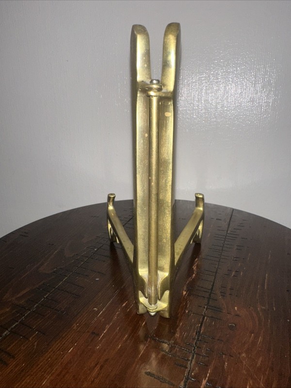 VTG Solid Brass Easel Folding Display Stand Hinged 7” art book plate holder gallery