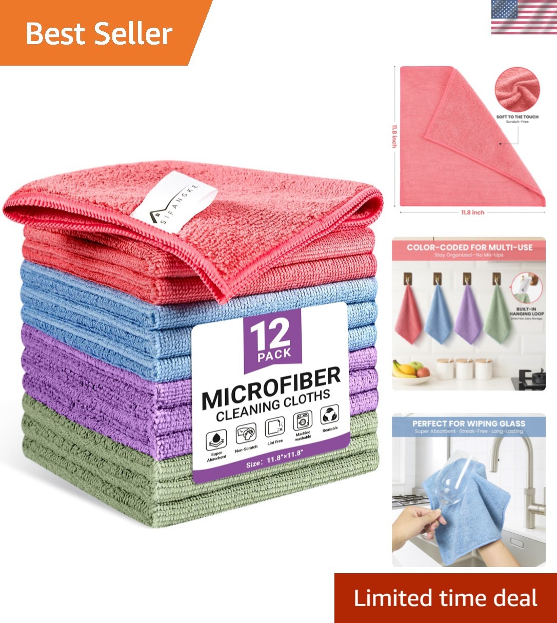 Microfiber Cleaning Cloth, 12 Pack Assorted Color Cleaning Rags for Housekeep... gallery
