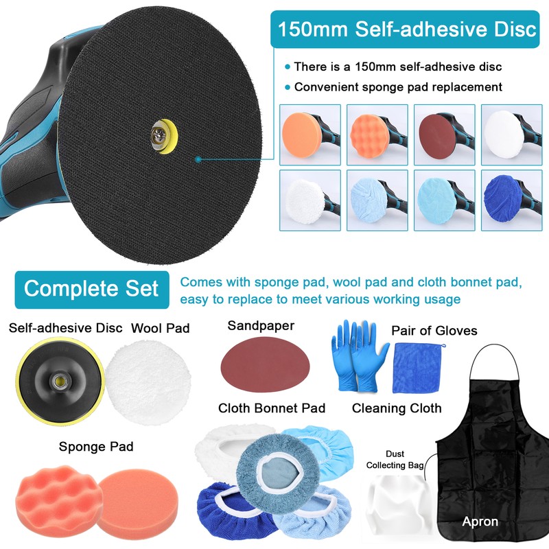 Dual Action Car Polisher Buffer Machine Cordless 6" Sander Polishing Kit Battery gallery