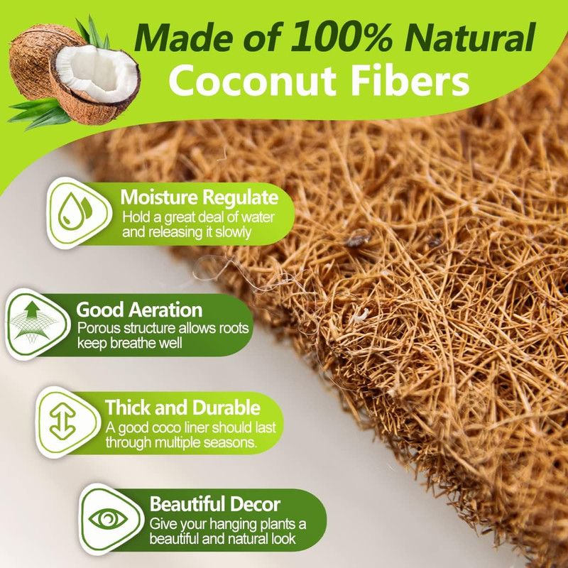 Coco Coir Liners for Hanging Baskets, 100% Natural Coco Fiber Planter Insert, 6P gallery