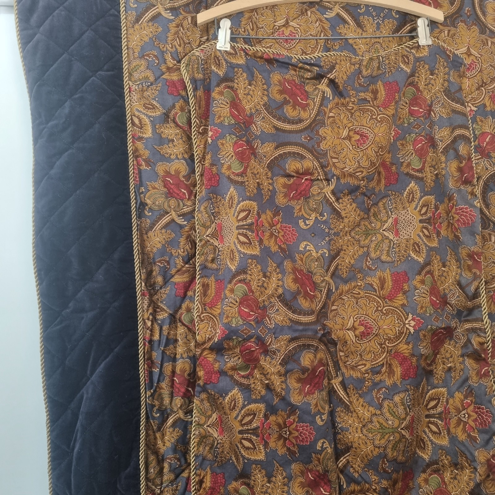 VTG Chaps Ralph Lauren Leighton KING Comforter & 1 Sham Set Blue Velvet Gold gallery