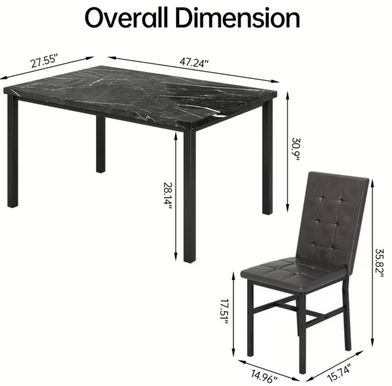 5pcs Of Dining Table Set, 1 Artificial Anti-marble Pattern Table & 4 Metal Legs gallery
