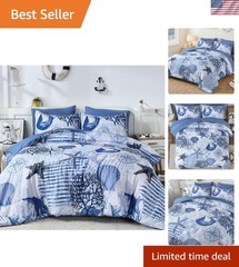 Coastal Comforter Set Queen Size, Beach Coral Themed Bed in a Bag, 7 Pieces O…