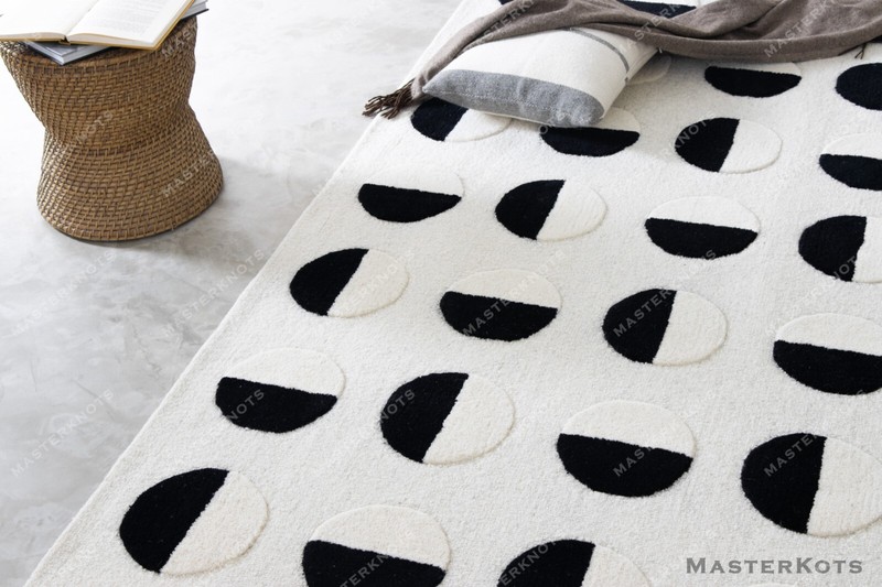 Lunar Eclipse Black & White Hand Tufted 100% Wool Soft Area Rug Carpet. gallery