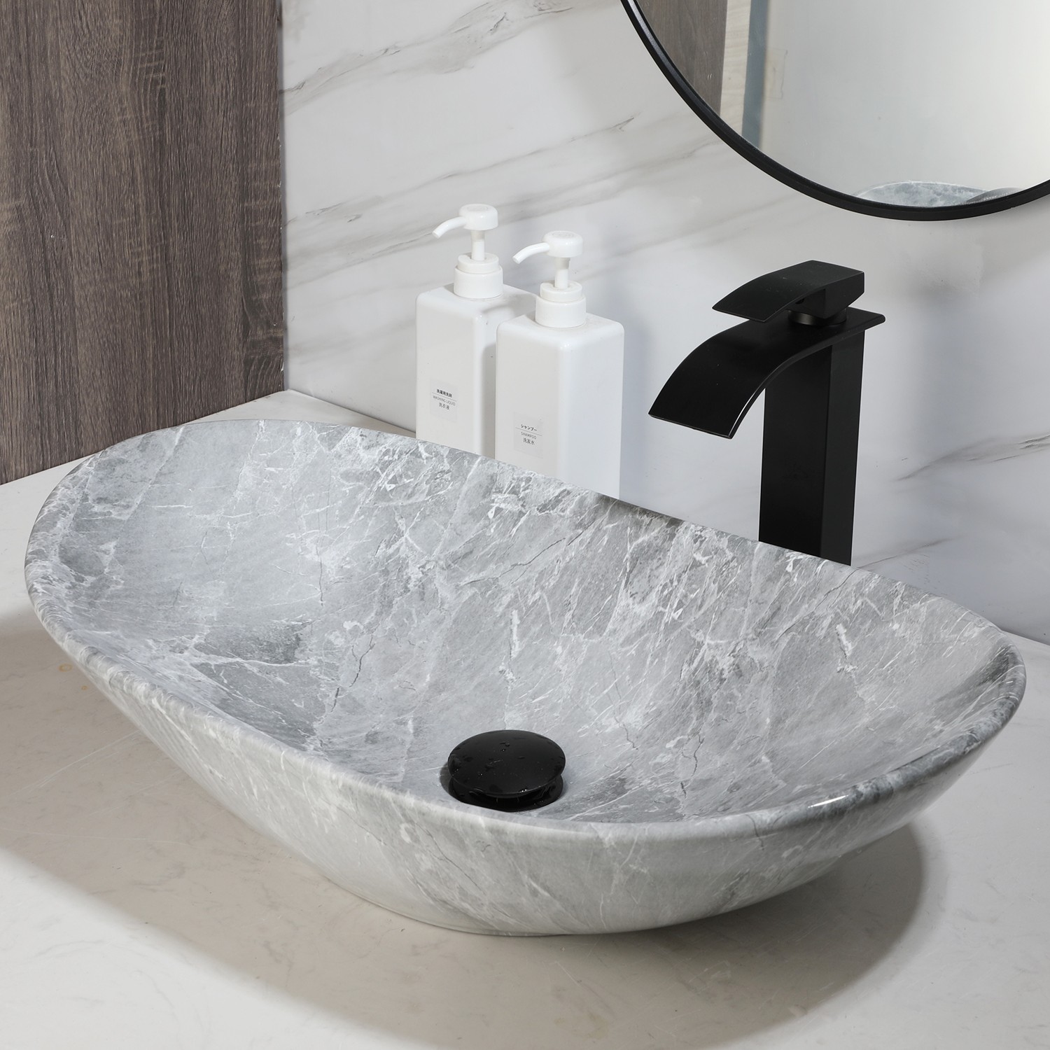 Oval Bathroom Vanity Vessel Sinks Ceramic Washing Bowl & Drain Mixer Faucet gallery