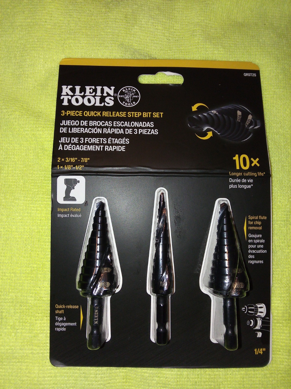 New Factory Sealed Klein Tools Step Drill Bit Set, Quick-Release 3-Piece gallery