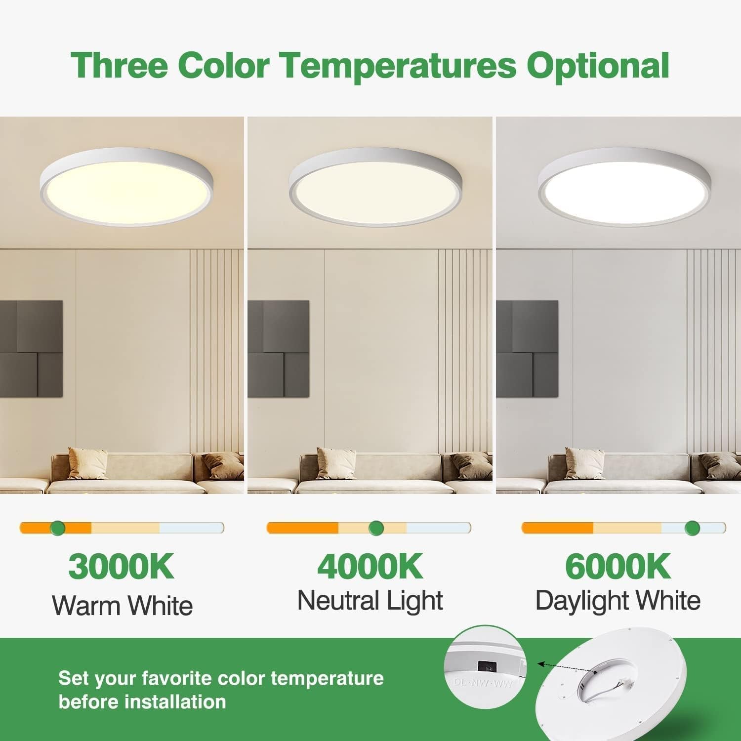 20 Inch Large LED Flush Mount Ceiling Light, 40W,4350LM, 3000K/4000K/6000K CC... gallery