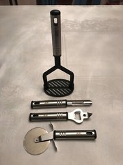 Lux Decor Collection 4 Kitchen Tools Masher, Peeler, Opener, Pizza Wheel