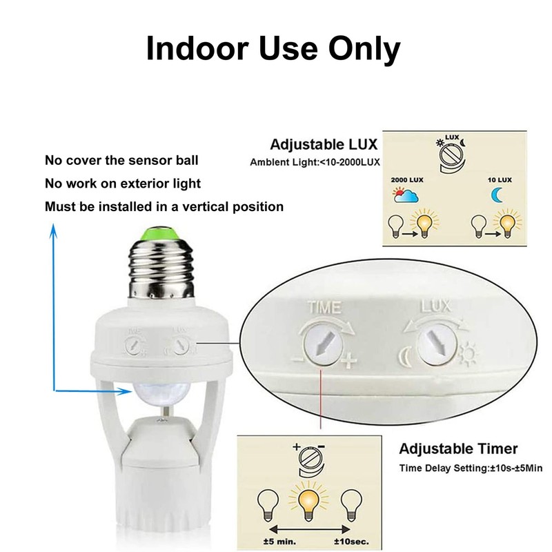 2 pack Screw-In Motion Detector Sensor Light Socket 360° up to 25' All E26 Bulb gallery