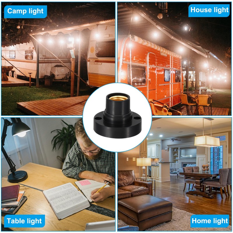 6pcs E14 Bulb Socket Screw Base Lamp Holder for Halogen CFL Light Bulb Black gallery
