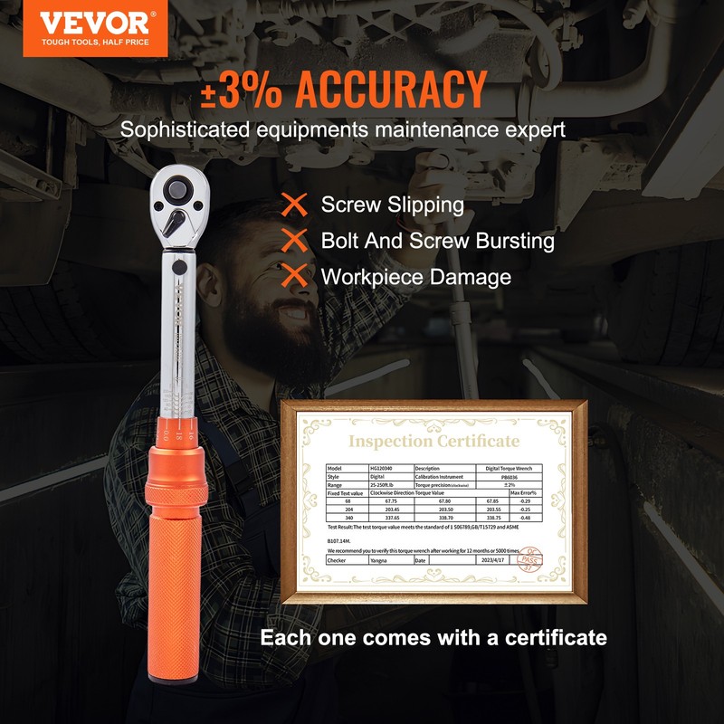 VEVOR Torque Wrench Adjustable Torque Wrench 1/4" Drive 20-200in.lb/2.3-23Nm gallery