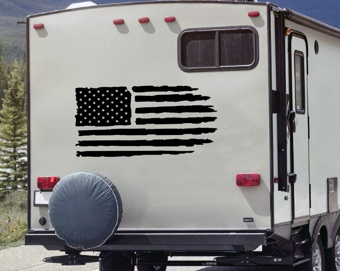 Distressed American Flag Decal – Matte Black Vinyl Sticker – Large Custom Sizes gallery
