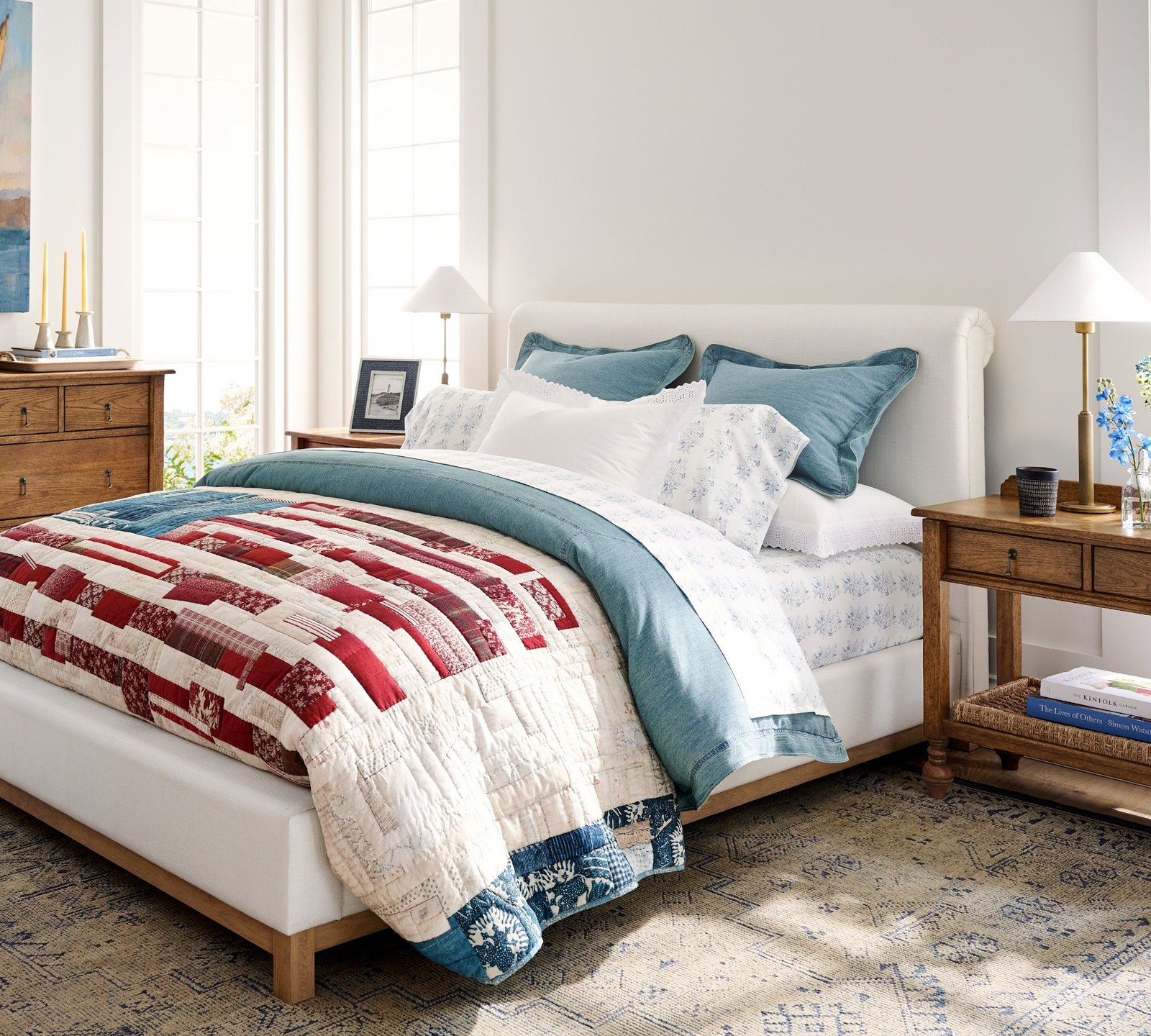 Pottery Barn Americana Flag Reversible Quilt/Quilted Sham Patriotic 4th of July gallery