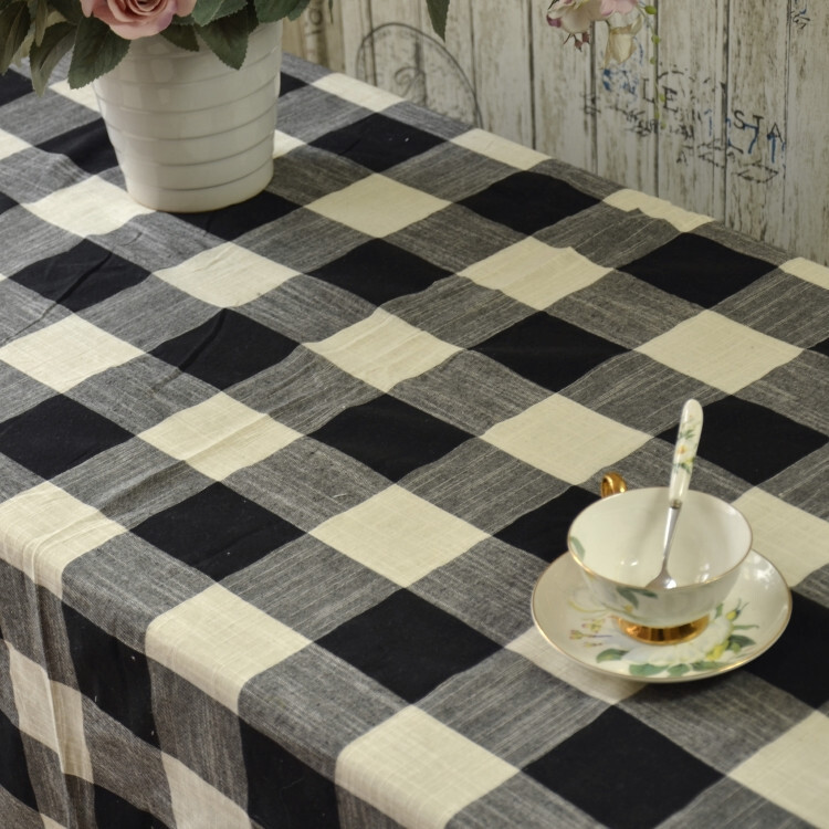 Again@ Elegant Black Grey White Check Square Soft Cotton Blended Table Cloth L gallery